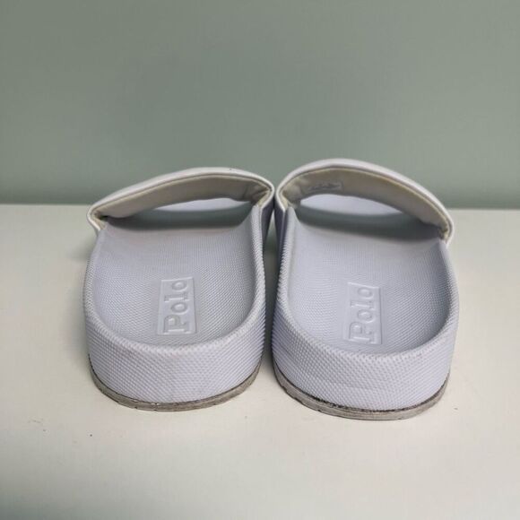 Polo Ralph Lauren Womens Size 9 Polo Spellout Cayson Slides White Black Sandals - Picture 6 of 9